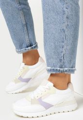 Białe Sneakersy ze Sznurowaniem na Płaskiej Podeszwie Luvirn. Białe obuwie sportowe damskie Born2be, na jesień, przed kostkę, bez zapięcia. Za 89.99 zł.