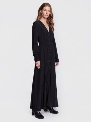 Sisley Sukienka koszulowa 4B5FLV01P Czarny Regular Fit. Czarne sukienki damskie Sisley, bez wzorów, z wiskozy, bez ramiączek. Za 349.99 zł.