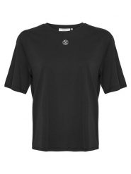 MOSS COPENHAGEN Koszulka "Melea Icon" w kolorze czarnym rozmiar: L/XL. Czarne bluzki damskie Moss Copenhagen, l, bez wzorów, z bawełny, bez kołnierzyka, bez ramiączek. Za 57.06 zł.