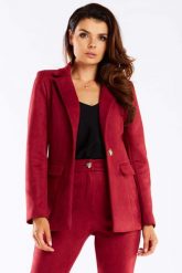 Elegancki Żakiet Zapinany na Złoty Guzik - Bordowy. Czerwone marynarki i żakiety damskie Awama, l, bez wzorów, z elastanu, eleganckie. Za 269.90 zł.