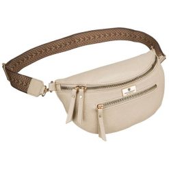 Saszetka damska ze skóry ekologicznej w beżowym kolorze, jednokomorowa i zamykana suwakiem Peterson PTN MIS-15. Brązowe nerki i saszetki damskie Peterson, bez wzorów, ze skóry ekologicznej. Za 74.99 zł.