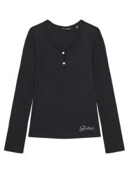 Guess Bluzka J5YP02 KBCO2 Czarny Regular Fit. Czarne bluzki i koszule dziewczęce Guess, z aplikacjami, z wiskozy, bez kołnierzyka, bez ramiączek. Za 119.99 zł.