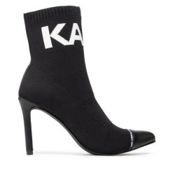 Botki KARL LAGERFELD. Czarne botki damskie KARL LAGERFELD, bez obcasa, na szpilce, bez zapięcia. Za 649.99 zł.