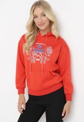Pomarańczowa Bluza z Kapturem i Nadrukiem oraz Ściągaczami Apperforda. Brązowe bluzy damskie Born2be, l, bez wzorów, z polaru, z kapturem. Za 84.99 zł.