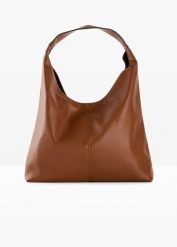 Torba typu shopper o fakturze groszkowanej skóry. Czarne shopper bag bonprix, bez wzorów, ze skóry, duże, bez dodatków. Za 134.99 zł.