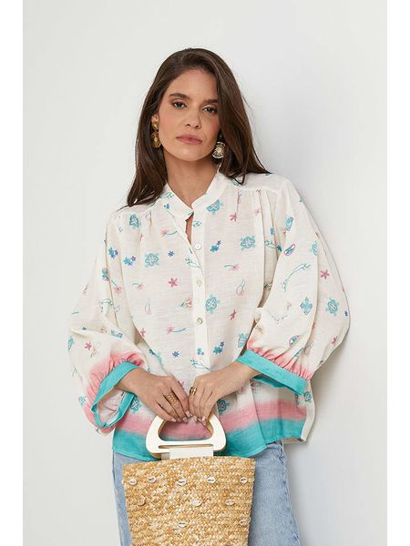 Rodier Lin Lniana bluzka w kolorze biało-turkusowym rozmiar: XL/XXL. Białe bluzki damskie Rodier Lin, xl, bez wzorów, ze lnu, bez kołnierzyka, bez ramiączek. Za 136.45 zł.