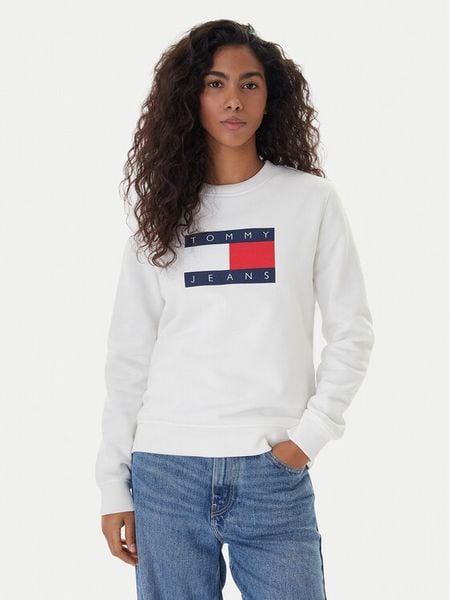 Tommy Jeans Bluza Flag DW0DW22564 Écru Regular Fit. Białe bluzy damskie Tommy Jeans, xs, bez wzorów, z bawełny, bez kaptura. Za 265.99 zł.