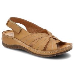 Sandały damskie Kampa, skórzana cholewka z krzyżującymi się paskami regulowane zapięcie na rzep profilowana wkładka, rude, K490. Brązowe sandały damskie KAMPA, bez wzorów, ze skóry, bez obcasa, bez zapięcia. Za 175.00 zł.