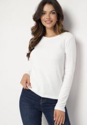 Biała Bluzka Ozdobiona Tłoczeniem Laorelle. Białe bluzki damskie Born2be, xl, bez wzorów, z jeansu, biznesowe, bez kołnierzyka, bez ramiączek. Za 19.99 zł.