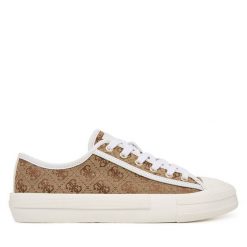 Trampki Guess. Brązowe trampki damskie Guess, z aplikacjami, bez zapięcia. Za 419.99 zł.