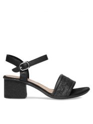 Rieker Sandały 64653-00 Czarny. Czarne sandały damskie Rieker, bez wzorów, z syntetyku, bez obcasa, na słupku, bez zapięcia. Za 289.99 zł.