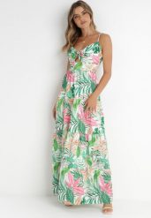 Zielona Sukienka Gouin. Zielone sukienki damskie Born2be, z aplikacjami, eleganckie, bez ramiączek. Za 179.99 zł.