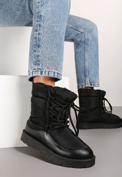 Czarne Śniegowce z Regulowanym Sznurowaniem Vortilda. Czarne śniegowce damskie Born2be. Za 74.99 zł.