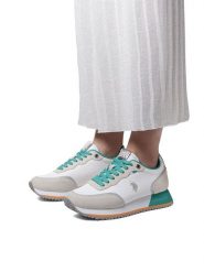 U.S. Polo Assn. Sneakersy w kolorze biało-turkusowym rozmiar: 39. Białe obuwie sportowe damskie U.S. Polo Assn., z materiału, bez zapięcia. Za 217.99 zł.