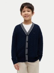 Tommy Hilfiger Kardigan KB0KB10491 Granatowy Regular Fit. Niebieskie swetry chłopięce Tommy Hilfiger, z bawełny, bez kołnierzyka. Za 369.99 zł.