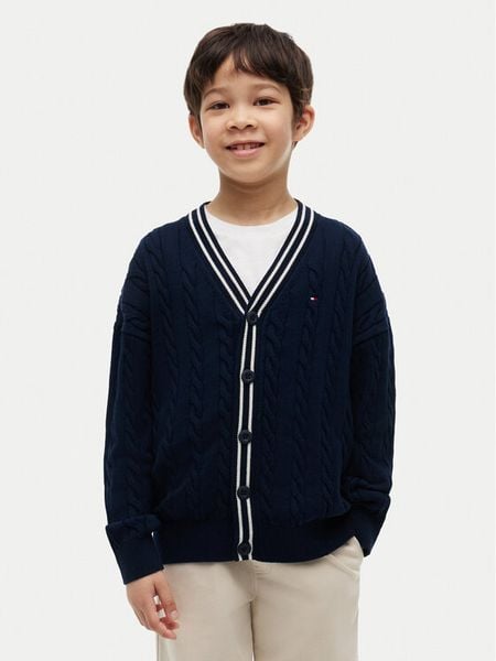 Tommy Hilfiger Kardigan KB0KB10491 Granatowy Regular Fit. Niebieskie swetry chłopięce Tommy Hilfiger, z bawełny, bez kołnierzyka. Za 369.99 zł.