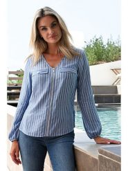 Bleu d'Azur Bluzka "Meri" w kolorze niebieskim rozmiar: 44. Niebieskie bluzki damskie Bleu d'Azur, w ażurowe wzory, klasyczne, bez kołnierzyka, bez ramiączek. Za 166.49 zł.