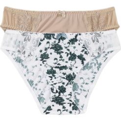 Figi (2 pary) bonprix ecru z nadrukiem + cielisty. Białe figi bonprix, z haftami. Za 55.98 zł.