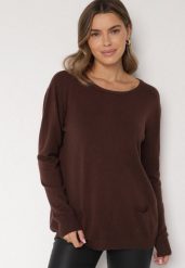 Brązowy Sweter z Kaszmirem i Ozdobnymi Kieszeniami Sanarea. Brązowe swetry klasyczne damskie Born2be, z jeansu, bez kołnierzyka. Za 99.99 zł.