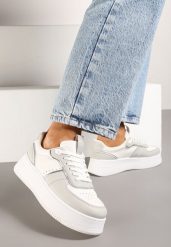 Biało-Szare Klasyczne Sneakersy Vices na Grubej Podeszwie Torira. Białe obuwie sportowe damskie Born2be, z jeansu, bez zapięcia. Za 74.99 zł.