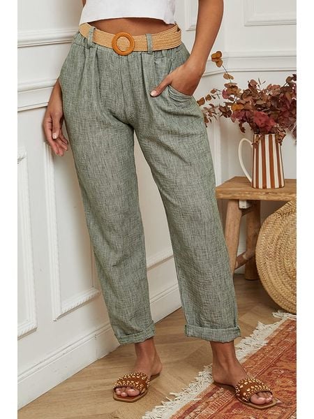 La Compagnie Du Lin Spodnie w kolorze khaki rozmiar: XL. Brązowe spodnie materiałowe damskie La Compagnie Du Lin, bez wzorów, z materiału. Za 95.92 zł.