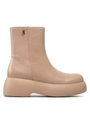Simple Botki SL-26-02-000039 Beżowy. Brązowe botki damskie Simple, ze skóry, bez obcasa, na koturnie, bez zapięcia. Za 479.99 zł.