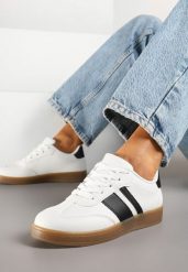 Białe Sneakersy Typu Tenisówki Ozdobione Paskami Amolana. Białe obuwie sportowe damskie Renee, z jeansu, bez zapięcia, tenisowe. Za 74.99 zł.