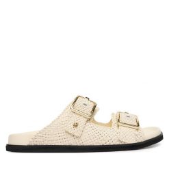 Klapki BOSS. Białe klapki damskie Boss, bez wzorów, bez obcasa, bez zapięcia. Za 1,089.00 zł.