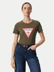 Guess T-Shirt W1YI1B I3Z14 Khaki Regular Fit. Brązowe t-shirty damskie Guess, l, z aplikacjami, z bawełny, bez kołnierzyka. Za 154.99 zł.