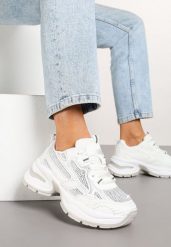 Białe Brokatowe Sneakersy w Streetwearowym Stylu na Piankowej Podeszwie Felindris. Białe obuwie sportowe damskie Renee, z jeansu, bez zapięcia. Za 99.99 zł.