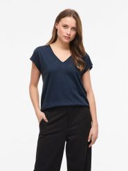 Vila Koszulka w kolorze granatowym rozmiar: XS. Niebieskie bluzki damskie Vila, xs, bez wzorów, bez kołnierzyka, bez ramiączek. Za 58.00 zł.