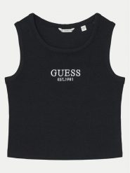 Guess Top J4YI16 KBZP4 Czarny Regular Fit. Czarne koszulki i t-shirty dziewczęce Guess, z aplikacjami, z bawełny, bez kołnierzyka, bez ramiączek. Za 59.99 zł.