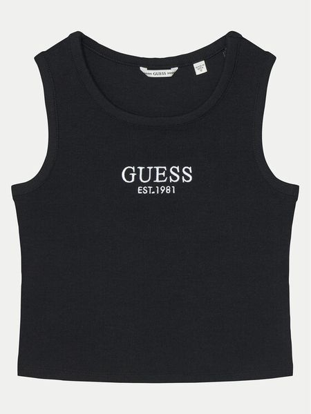 Guess Top J4YI16 KBZP4 Czarny Regular Fit. Czarne koszulki i t-shirty dziewczęce Guess, z aplikacjami, z bawełny, bez kołnierzyka, bez ramiączek. Za 59.99 zł.