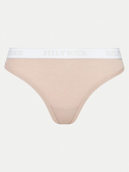 Tommy Hilfiger Stringi UW0UW05539 Beżowy. Brązowe stringi Tommy Hilfiger, bez wzorów, z bawełny. Za 49.99 zł.