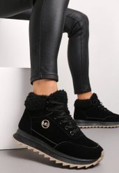 Czarne Zimowe Sneakersy ze Sztucznym Futerkiem Turelia. Czarne obuwie sportowe damskie Renee, na zimę, z dzianiny, bez zapięcia. Za 99.99 zł.