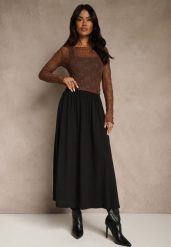 Czarna Rozkloszowana Spódnica z Bawełny Tussala. Czarne spódnice damskie Renee, l, bez wzorów, z bawełny, eleganckie, maxi. Za 109.99 zł.