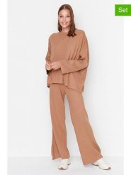 Trendyol 2-częściowy zestaw w kolorze karmelowym rozmiar: L. Brązowe swetry klasyczne damskie Trendyol, l, bez kołnierzyka. Za 91.34 zł.