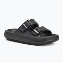 Klapki damskie Ellesse Karly. Czarne klapki damskie Ellesse, bez wzorów, z materiału, bez obcasa, bez zapięcia. Za 52.99 zł.