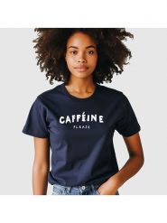 WOOOP Koszulka "Caffeine please" w kolorze granatowym rozmiar: L. Niebieskie bluzki damskie Wooop, l, bez wzorów, z bawełny, bez kołnierzyka, bez ramiączek. Za 87.81 zł.