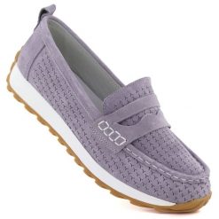 Skórzane mokasyny zamszowe purpurowe Sergio Leone SP009. Fioletowe mokasyny damskie Sergio Leone, ze skóry, bez obcasa. Za 159.99 zł.