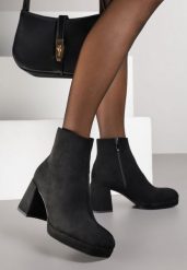 Czarne Botki do Kostki Vices na Słupku z Imitacji Zamszu Dodvire. Czarne botki damskie Born2be, eleganckie, bez obcasa, na obcasie, bez zapięcia. Za 129.99 zł.