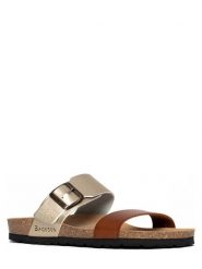 BACKSUN Klapki w kolorze złoto-jasnobrązowym rozmiar: 41. Brązowe klapki damskie Backsun, bez wzorów, z materiału, z otwartym noskiem, bez obcasa, bez zapięcia. Za 123.25 zł.