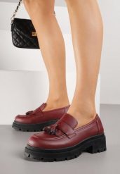 Bordowe Mokasyny na Grubej Podeszwie z Frędzlami Sewolia. Czerwone mokasyny damskie Born2be, z jeansu, bez obcasa. Za 79.99 zł.