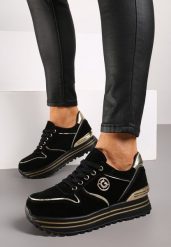 Czarne Sneakersy na Grubej Podeszwie z Wkładką ze Skóry Naturalnej Boza. Czarne obuwie sportowe damskie Born2be, z jeansu, bez zapięcia, trekkingowe. Za 119.99 zł.