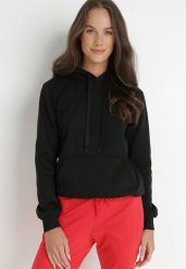 Czarna Bluza z Kapturem Kasseia. Czarne bluzy damskie Born2be, l, bez wzorów, z dzianiny, z kapturem. Za 49.99 zł.