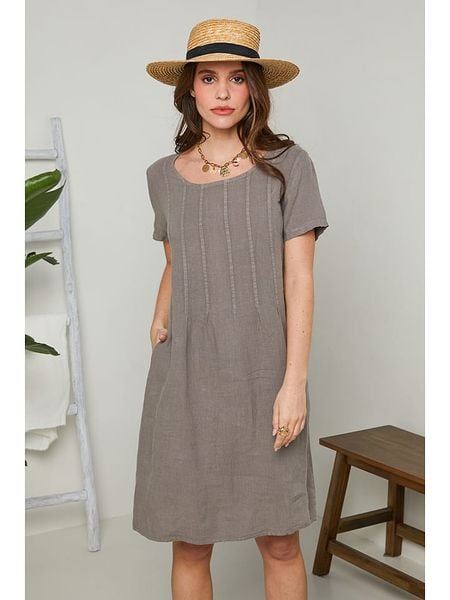 Rodier Lin Lniana sukienka w kolorze szarobrązowym rozmiar: XL/XXL. Brązowe sukienki damskie Rodier Lin, bez wzorów, ze lnu, bez ramiączek. Za 148.26 zł.