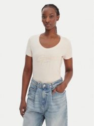 Guess T-Shirt W6GI14 K3033 Pomarańczowy Regular Fit. Brązowe t-shirty damskie Guess, l, z aplikacjami, z bawełny, bez kołnierzyka. Za 159.99 zł.