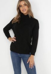 Czarny Golf Perrare. Czarne golfy damskie Born2be, bez wzorów, z jeansu, bez ramiączek. Za 99.99 zł.