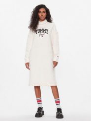 Tommy Jeans Sukienka dzianinowa New Varisty DW0DW16462 Biały Relaxed Fit. Białe sukienki damskie Tommy Jeans, bez wzorów, z bawełny, bez ramiączek. Za 699.99 zł.