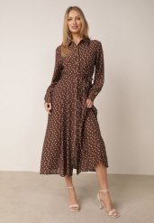 Brązowa Wiskozowa Sukienka Casual w Grochy z Podkreśleniem Talii Paskiem i Kieszonkami Monousa. Brązowe sukienki damskie Born2be, z aplikacjami, z materiału, biznesowe, bez ramiączek. Za 159.99 zł.